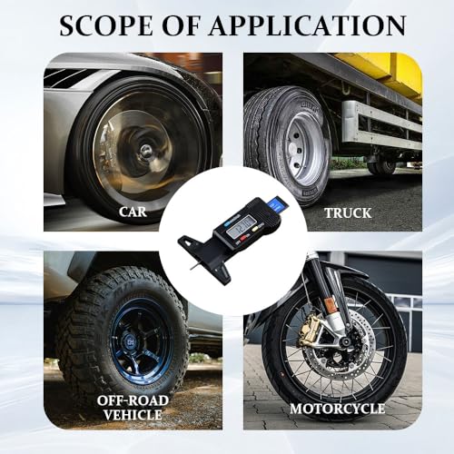 Tire Tread Depth Gauge, Tire Depth Gauge Tool, Digital LCD Display Tread Checker with Inch and MM Conversion, Car Accessories Analog Tire Pressure Gauges Universal for Car Motorcycle Truck SUV