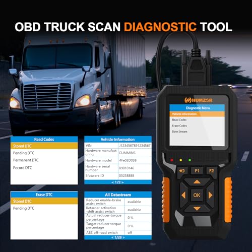 Heavy Duty Truck Scanner NC601, Diesel Diagnostic Scan Tool & Code Reader for Cummins, Freightliner, Detroit, Volvo, Paccar, 2 in 1 Truck & Car Engine Code Reader/OBD2 Scanner