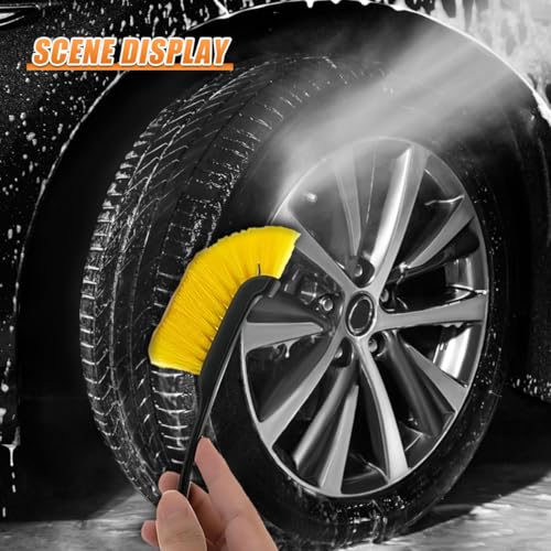Car Wheel Cleaning Brush, 12'' Hard Bristle Auto Tire Gap Scrub Brush with Long Handle, Multifunctional Vehicle Interior Crevice Detailing Tool for Home and Hard to Reach Areas(1PC) - size: 1PC
