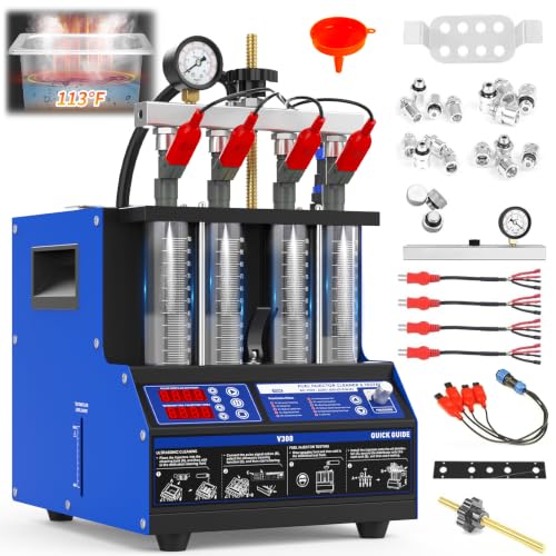 BELEY V308 Fuel Injector Cleaner Tester Machine with Heated Ultrasonic | 4-Cylinder Injector Cleaner Featuring Visual Spray Pattern, Flow Rate & Leak Test for 12V Gasoline Car & Motorcycle Injectors - size: ‎Standard Fuel lnjector