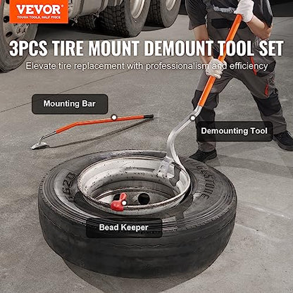 VEVOR Tire Mount Demount Tool 22.5" to 24.5" Tire Changer Steel Bead Breaker Extra Bead Holder Tubeless Truck Manual Tire Changing Tools for Car Repairing(Red) - color: Orange