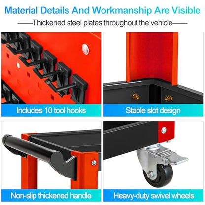 3-Tier Rolling Tool Cart with Pegboard, 1000LBS Load 2 Lockable Casters | Heavy Duty, Metal Mechanic Tool Storage, For Garage, Repair Shop, Warehouse & Workshop