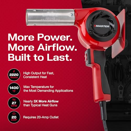 Master Appliance HG-801D Industrial Heat Gun, Quick Change Plug-In Heating Element, 1400° F, 120V, 2220W, 18.5 Amps, Engineered In USA - style: HG-801D, 120V