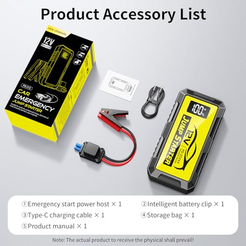 8000A Car Jump Starter, 12V Jump Starter Battery Pack (All Gas,up to 10.0L Diesel Engine) Jumper Cables Portable Lithium Jump Box, USB Output and LED Light - color: yellow