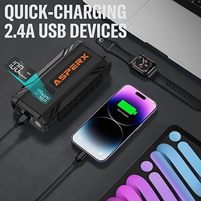 ASPERX Car Jump Starter, 2000A Peak Battery Jump Starter for Up to 7.0L Gas or 5.5L Diesel Engine, 12V Portable Battery Starter Power Pack with 1.4 INCH LCD Display - color: black