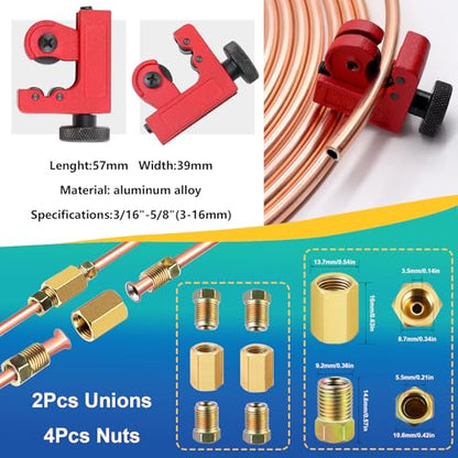 smseace 26Pack 3/16 Inch Brake line kit Include 25 FT Copper-Plated Brake Lines with Fitting(16pcs Fittings,2pcs Union+4pcs Nut) Brake line Bender,Single Flare Tool,Cutter 3/16 Inch Brake line kit - color: Gold-A, size: 3/16inch