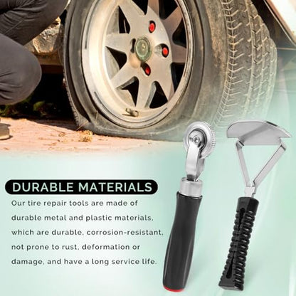 Tire Repair Patch Tools, Tires Repair Tools, Tungsten Steel Buffing Wheel & Tire Patch Roller Scraping Cutter Kit, Auto Accessories Portable Tire Buffer Tool for Car Truck Motorcycle