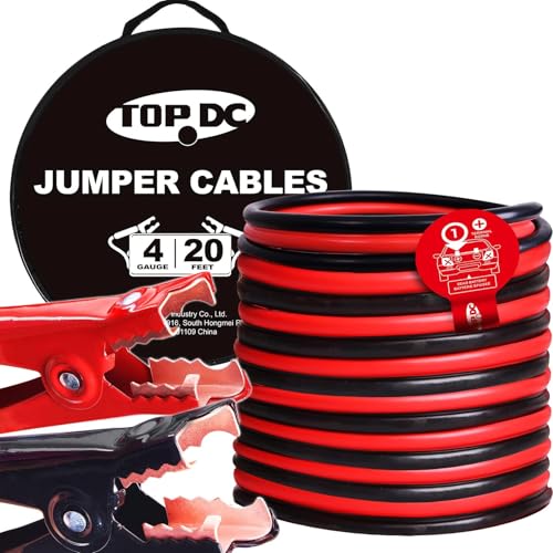 TOPDC 4 Gauge 20 Feet Heavy Duty Jumper Cables for Car and SUV | 4 Gauge, 20 Feet heavy duty booster cables for jump-starting dead or weak car, SUV and truck batteries; carry bag included. - size: 4 Gauge, (20FT)