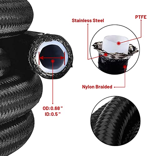 6AN 10FT PTFE Fuel Line Fitting Kit, E85 Nylon Stainless Steel Braided Oil/Gas/Fuel Hose End Fitting Hose with 10PCS Aluminum Swivel Fuel Hose Fitting Adapter Kit - Black - color: Black, size: 6AN Fuel Line Kit PTFE E85 Hose 10FT