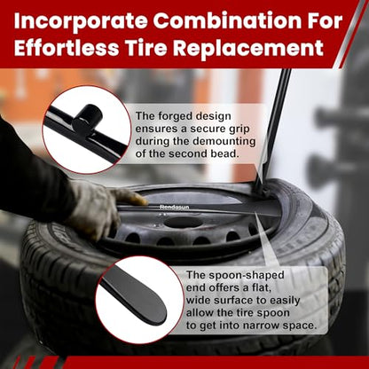 2PCS Tire Bar, 34645 Tire Mount and Demount Iron 37In, 3/4 in | 33220 Mt and Demount Spoon 30 in, 11/16 in, Tire Irons Heavy Duty Used for Off-Road Vehicle, Bus, Cars, Tractor Tubeless Truck Tires… - size: Upgrade Hardness, 2 PCS Set ( 37 in+ 30 in)