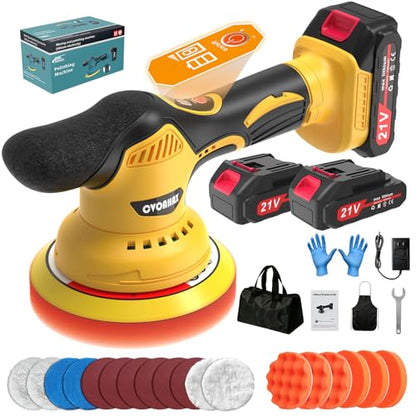 Cordless Car Buffer Polisher, 8-Speed 6000RPM Car Polisher with 2pcs 2.0Ah 21V Batteries, 6 In LED Display Car Buffers and Polishers Kit for Car Detailing, Waxing, Polishing & Scratch Removal