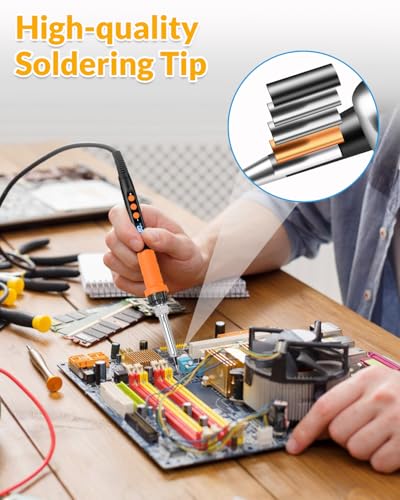 Soldering Iron Kit, 100W High Power Soldering Iron, Fast Heating, Digital Display Temperature Control Accurate 356°F-896°F, Portable Soldering Kit with Protective Cap, Automatic Sleep Mode - color: Light Orange