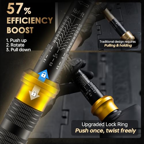 3 in 1 Torque Wrench Set with Upgraded Lock Ring, 1/4" & 1/2" Drive (10-230 In.lb/10-180 Ft.lb) Torque Wrenches with 3/8" Adapter, ±3% Accuracy, 72-Tooth Dual-Scales for Bike, Motor, Car Maintenance - size: 1/2″1/4″ 3 PCS