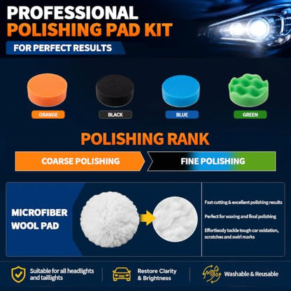 VIBRATITE 32PCS Headlight Restoration Kit, 3" Drill Sanding & Polishing Kit | Removes Cloudy Headlights, Oxidation, Yellowing and Minor Scratches, Restorer to Like-New Condition - size: 32 PCS