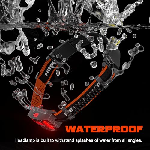 Hopedone 2 Packs Rechargeable Headlamp, 230°Wide-Angle 1000 Lumens Headlamp Flashlight with Red Taillight 3 Light Modes Lightweight LED Head Lamp Adjustable Waterproof Head Light for Running Cycling - color: Orange(2-Pack)