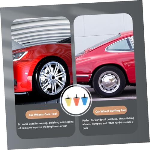 Garneck 3pcs Set Car Wheel Buffing Cone Polishing Sponge Pads in Sky, Amber, and Gold for Automotive Wheel Care with Drill Attachment