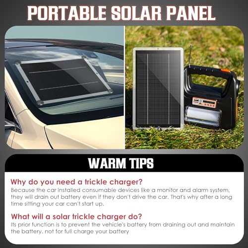 12V 2.5W Solar Car Battery Charger Maintainer, Solar Panel Trickle Charger | Waterproof Solar Panel Portable Solar Trickle Charger with Cigarette Lighter Plug Alligator Clip for Car Motorcycle Boat RV