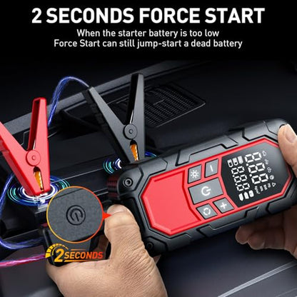 Jump Starter with Air Compressor,Car Battery Jump Starter (9.0 Gasoline/6.5L Diesel) with 150PSI Digital tire inflator Portable,12V Power Pack Car Jump Box Charger with LCD Display, Lights