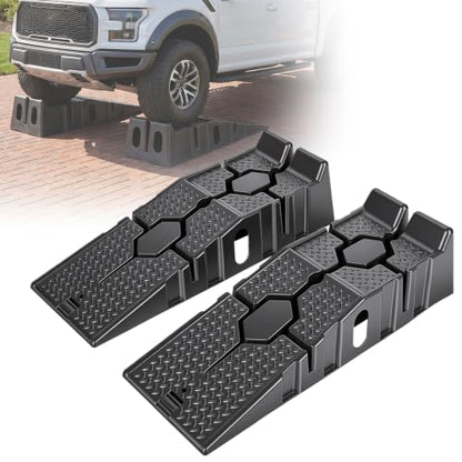 2 Pack Low Profile Car Ramps for Oil Changes, 5000 lb Capacity with Non Slip Tread, 17 Degree Incline, Tire Width up to 9 Inches for Home Garage Maintenance and Auto Service Work Black