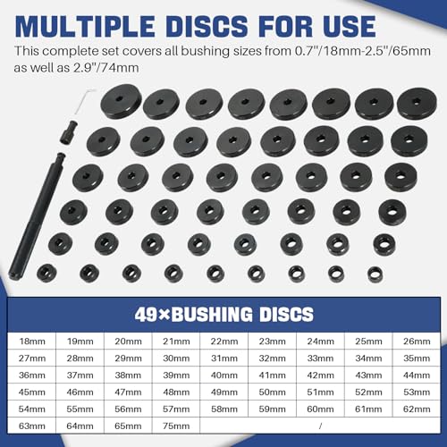 DASBET 52 in 1 Custom Bushing Driver Tool Set | Transmission Bushing Driver Removal Set Wheel Axle Bearing Race and Seal Installer Tool Kit Custom Bushing Bearing & Seal Driver Set 18mm-65mm