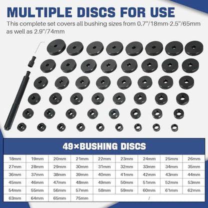 DASBET 52 in 1 Custom Bushing Driver Tool Set | Transmission Bushing Driver Removal Set Wheel Axle Bearing Race and Seal Installer Tool Kit Custom Bushing Bearing & Seal Driver Set 18mm-65mm