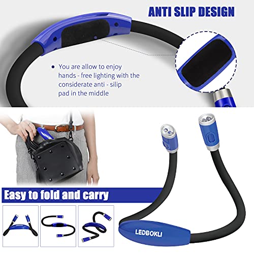 LEDBOLIK Neck Reading Light Blue, 660mAh Rechargeable Book Light for Reading in Bed – 6 Brightness, Bendable Arms, Hands Free for Knitting, Crocheting - color: 660mAh Blue
