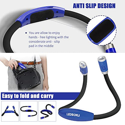 LEDBOLIK Neck Reading Light Blue, 660mAh Rechargeable Book Light for Reading in Bed – 6 Brightness, Bendable Arms, Hands Free for Knitting, Crocheting - color: 660mAh Blue
