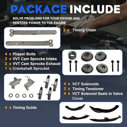 3.5L Timing Chain Kit Phasers Kit VVT Gear VCT Solenoid Guides Tensioners | Fit For Ford F-150 Ecoboost Expedition Lincoln Navigator 3.5L V6 2017-2024 OE#HL3Z6B274A HL3Z6268A 3-1079S