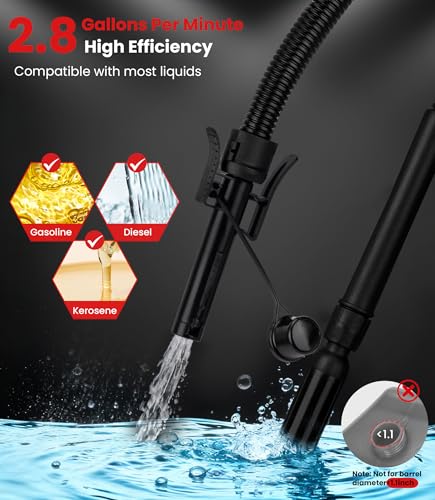 2.8GPM Battery Powered Portable Fuel Transfer Pump Auto stop Gas Pump For Gas Can with USB Charging Fuel Transfer Pump for Gasoline, Fuel, Gas, Diesel, Water - color: 2.8 GPM With Auto-Stop Nozzle