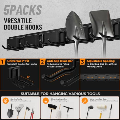 66" Heavy Duty Garage Tool Organizer Wall Mount, Steel Garage Storage Rack Holds up to 900 lbs with Adjustable Hooks, Wall Mounted Tool Organizer for Garage, Shed & Yard, 4 Panels, 10 Hooks & 2 Straps - size: 66"|4 Panels+10 Hooks+2 Straps