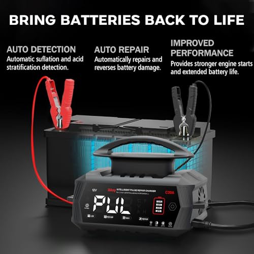 30Amp: 6/12/24V Smart Battery Charger – Automatic Maintainer, Trickle Charger & Desulfator with Overcharge Protection & Temperature Compensation – for Lead-Acid & Lithium & LiFePO4 Batteries