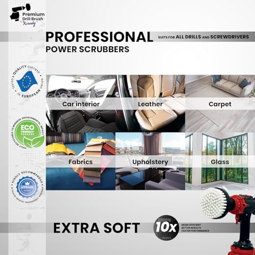 Premium Drill Brush Professional– 2in1 for Drills & Angle Grinders Extra-Soft 4in White | Scratch-Free Cleaning Brush for Carpet, Upholstery, Leather Seats, Glass, Furniture and Car Interior - color: White
