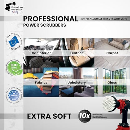 Premium Drill Brush Professional– 2in1 for Drills & Angle Grinders Extra-Soft 4in White | Scratch-Free Cleaning Brush for Carpet, Upholstery, Leather Seats, Glass, Furniture and Car Interior - color: White