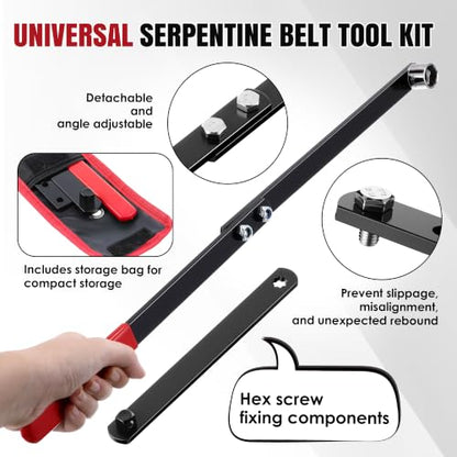 Meonum Universal Serpentine Belt Tool Kit, Includes 3/8" & 1/2" Drive Belt Adjust Tightener Wrench Set, 4 Shallow Sockets, 3 Crowfoot, Tensioner Wrench & Removal Tool Auto Repair, Maintenance (Red) - color: Red