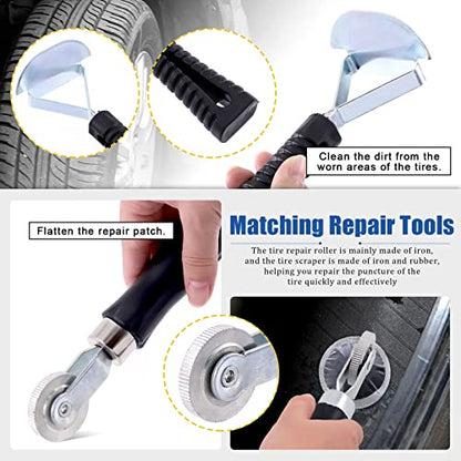 Glarks 25Pcs Tire Repair Tool Kit Including Tire Patch Roller, Tire Inner Liner Scraper and Round Natural Rubber Tire Puncture Practical Car Tire Repair Tool for Car Truck Bike