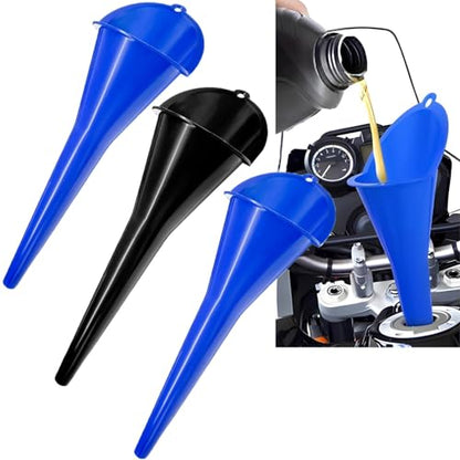3-Pack Long-Neck Oil Funnels, 11" Multi-Purpose Funnels for Automotive & Motorcycle Use – Reusable Funnel for Oil, Gas & Transmission Fluid (Blue&Black) - color: Blue&Black