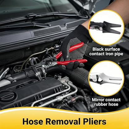 9PCS Disconnect Pliers Electrical Connector Removal Tool with Bag and golve | Hose Clamp Pliers & Fuel Line Disconnect Tool Set, Safe Tight Engine Bay Repair, Electrical Connector Removal & Maintenance