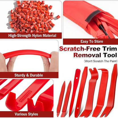 Keze 8 Pcs Auto Trim Removal Tool Kit with Non-Scratch Plastic Pry Tool & Fastener Clip Removal Tool Set for Car Panel Dashboard Door Clips and Upholstery Trim-Red - color: Red-8 Trim Removal Tool Set