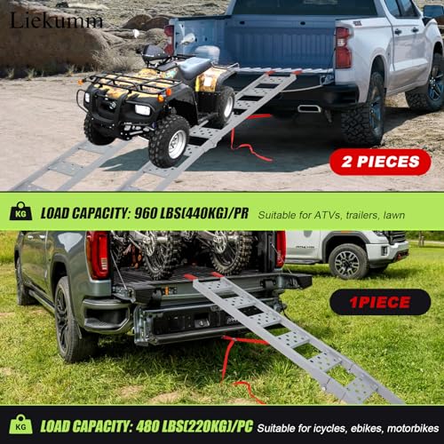 LIEKUMM 83" ATV Ramps 2-Pack, 960 lbs Capacity Folding Loading Ramps for Pickup Trucks, Heavy Duty Truck Ramps for Trailer, Lawn Mower (Silver) - size: 83"L(Silver/2PCS)