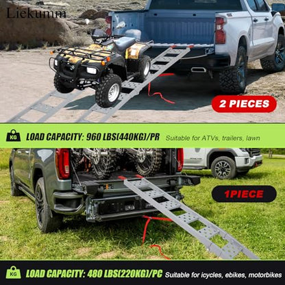 LIEKUMM 83" ATV Ramps 2-Pack, 960 lbs Capacity Folding Loading Ramps for Pickup Trucks, Heavy Duty Truck Ramps for Trailer, Lawn Mower (Silver) - size: 83"L(Silver/2PCS)