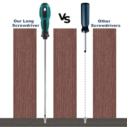 12-Inch Extra Long Slotted & Phillips Screwdriver Set, PH2 Magnetic Tip Flat Blade Cross-head Screwdrivers with Green Rubber Handle (2-Pack) - size: Slotted & Phillips (Green)