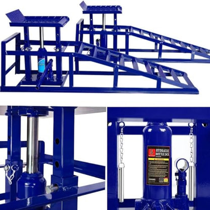 2 Pack Hydraulic Car and Truck Service Ramps,Low Profile Car Lift Service Ramps for Oil Changes,11000 Lbs (5 Tons), Adjustable Lift Height 9.8" to 16.21", Home Garage,Vehicle Auto Garage - color: Blue