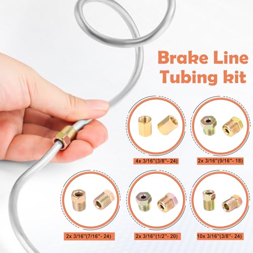 3/16" Complete Brake Line Kit, 25FT Stainless Steel Tubing, Flaring Tool, Bender & Fittings for Use in Hydraulic Brake Systems, Fuel Lines, and Transmission Systems