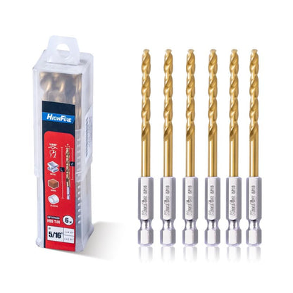HIGHFIRE 5/16" 135 Degrees Split Point Drill Bits, Hex Shank Twist Drill Bits, DIY Purpose Drill Bit Set, HSS Titanium Drill Bit, Hex Drill Bits for Steel (Pack of 6 Identical Pcs) - size: 5/16"(6pcs)