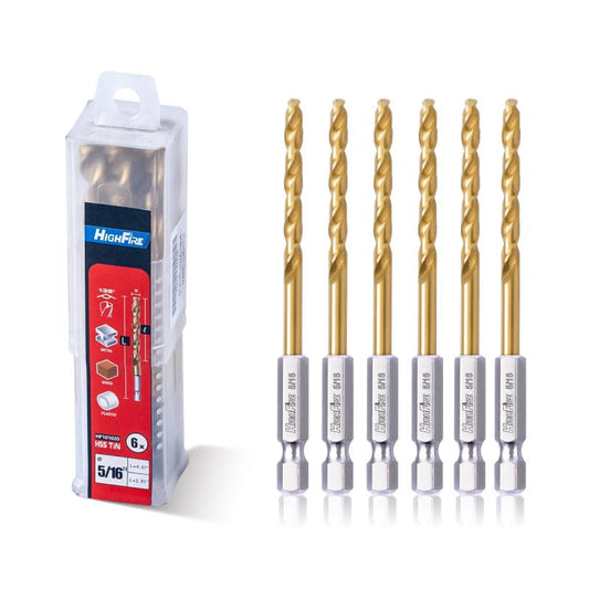 HIGHFIRE 5/16" 135 Degrees Split Point Drill Bits, Hex Shank Twist Drill Bits, DIY Purpose Drill Bit Set, HSS Titanium Drill Bit, Hex Drill Bits for Steel (Pack of 6 Identical Pcs) - size: 5/16"(6pcs)