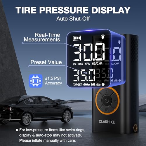 OlarHike Tire Inflator Portable Air Compressor, Smart Dual Hose System, Auto Air Pump for Car Tires, Bike,Bicycle, Motorcycles,Electric Pump with LED Light & Digital Pressure Gauge