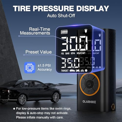 OlarHike Tire Inflator Portable Air Compressor,Cordless Electric Bike Pump | Smart Dual Hose System,Auto Stop Air Pump for Car Tires,Bicycles,Motorcycles with LED Light & Digital Pressure Gauge