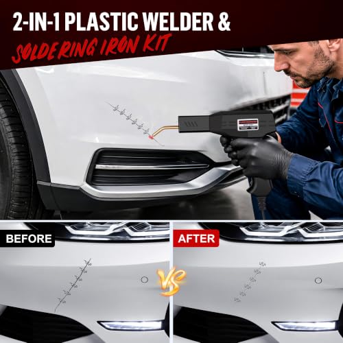 Plastic Welder Kit, 1200PCS Hot Stapler 40PCS Rods, 2 in 1 Welding Gun for Car Bumper Repair | 1200PCS Staples, Stainless Steel Mesh, Aluminum Tape, Sandpaper, Screwdriver, Plier, Stand, for Car Bumper, Dashboard, Kayak - color: Black