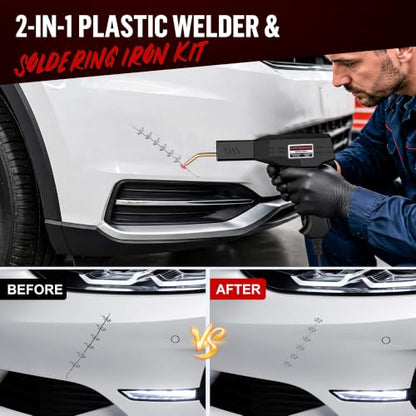 Plastic Welder Kit, 1200PCS Hot Stapler 40PCS Rods, 2 in 1 Welding Gun for Car Bumper Repair | 1200PCS Staples, Stainless Steel Mesh, Aluminum Tape, Sandpaper, Screwdriver, Plier, Stand, for Car Bumper, Dashboard, Kayak - color: Black