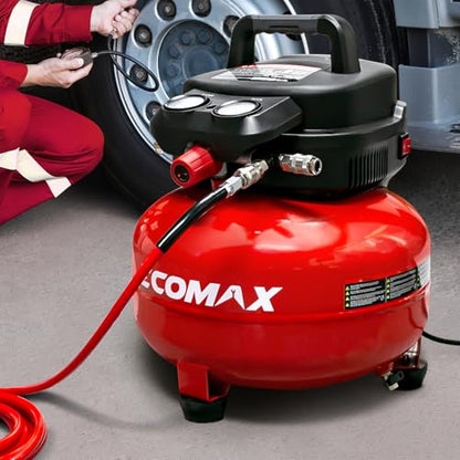 ECOMAX 6 Gal Pancake Air Compressor 175PSI, 3 CFM @ 90 PSI w/25 FT Air Hose | Oil-Free Pump, Dual Quick Couplers, 1.5HP Compressor for Air Tools, Car Tires, Garage & Shop - style: Air Hose